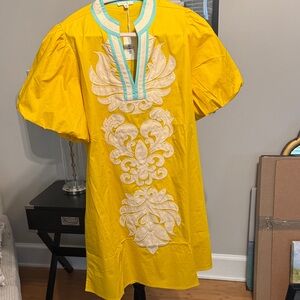 JODIFL Yellow Tunic with Aqua and Cream Trim